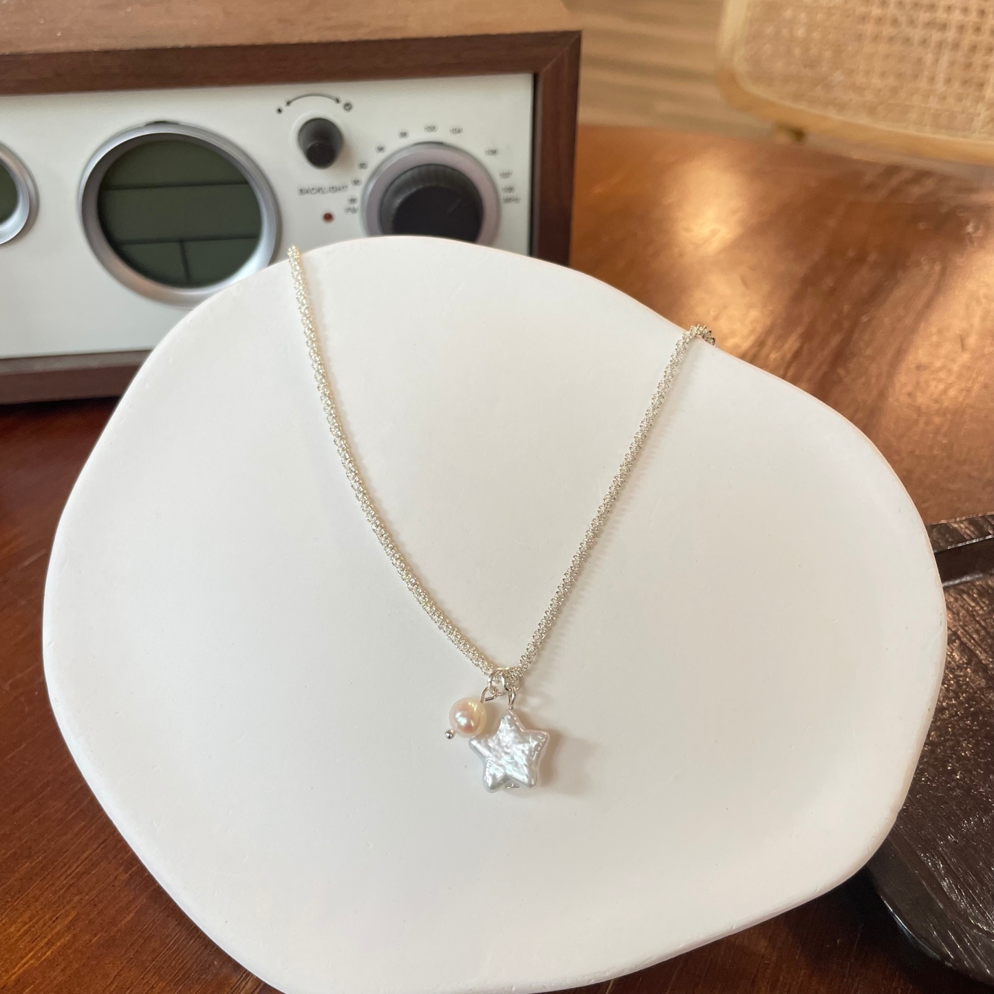 Shimmering Baroque Star Pearl Silver Necklace Starry Elegance