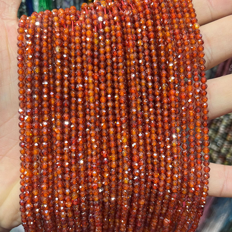 Natural Gemstone Colored Zircon Faced Beads Strand