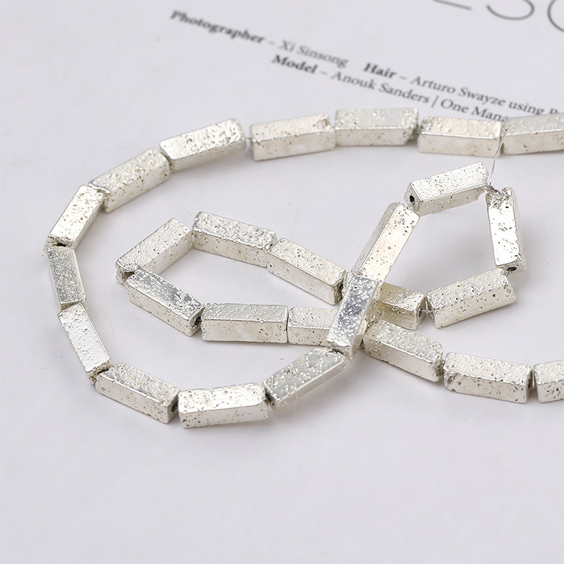 Gold Plated Volcanic Stone Cuboid Spacer Beads Strand