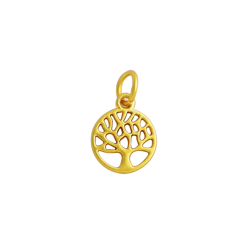 Gold Plated Copper Round Hollow Tree of Life Charm Pendant