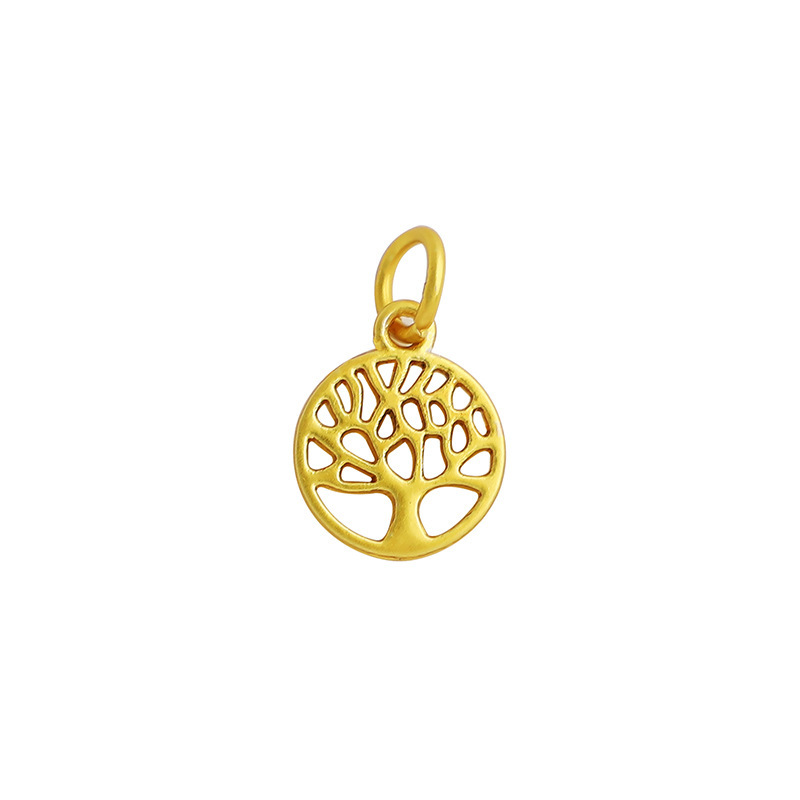 Gold Plated Copper Round Hollow Tree of Life Charm Pendant