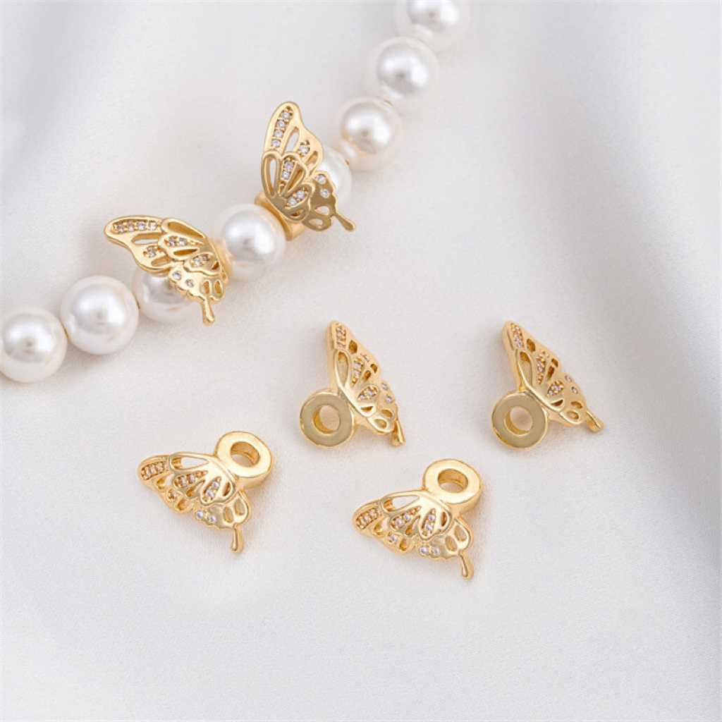 Zircon Inlaid Wings of Butterfly Spacer Beads 1 Pair