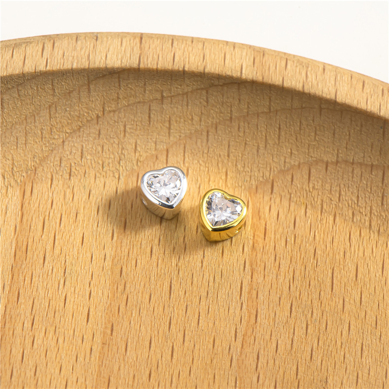 Zirconia Inlaid 925 Silver Heart Shaped Spacer Bead Multiple Color