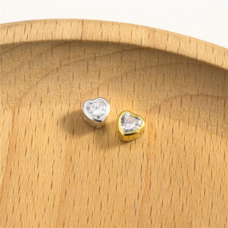 Zirconia Inlaid 925 Silver Heart Shaped Spacer Bead Multiple Color