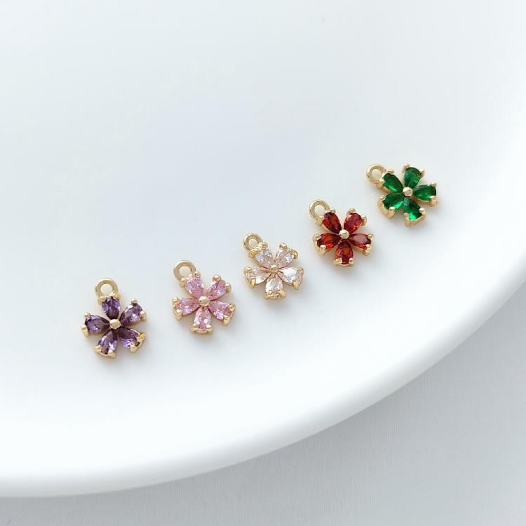 7mm Colored Zircon Inlaid Little Peach Blossom Charm Flower Pendant