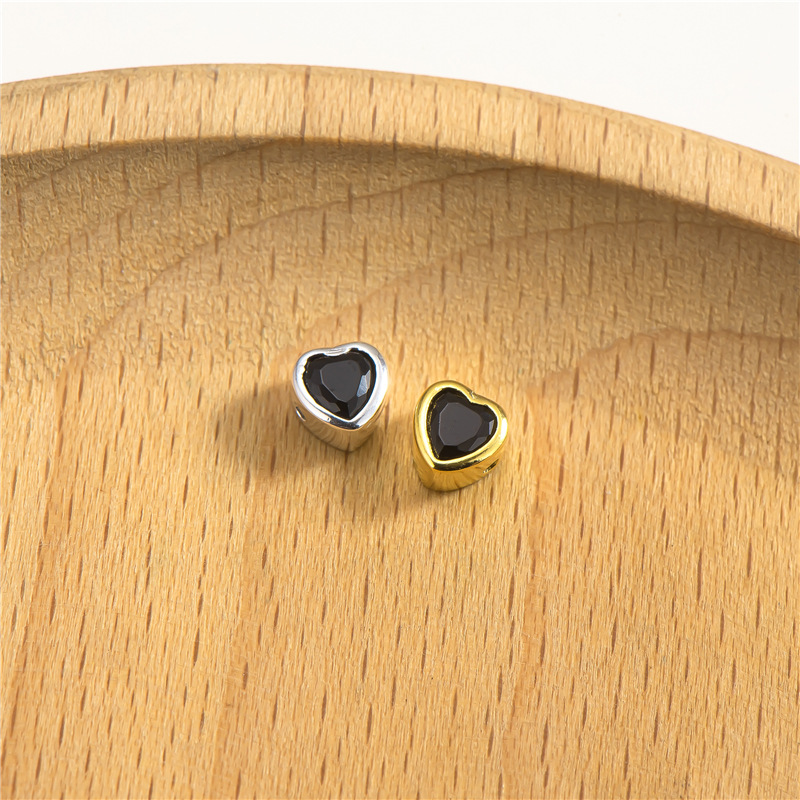 Zirconia Inlaid 925 Silver Heart Shaped Spacer Bead Multiple Color