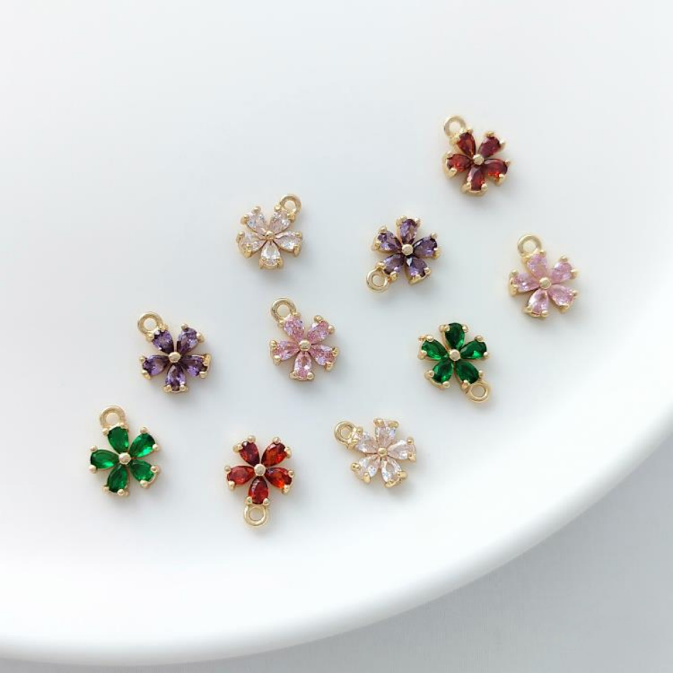 7mm Colored Zircon Inlaid Little Peach Blossom Charm Flower Pendant