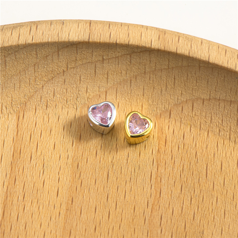 Zirconia Inlaid 925 Silver Heart Shaped Spacer Bead Multiple Color