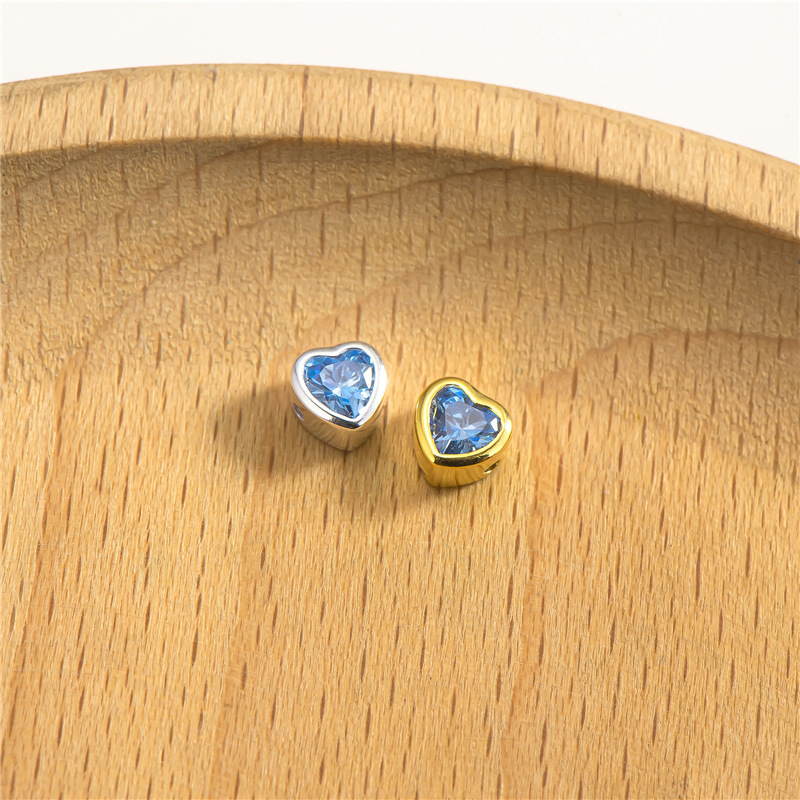 Zirconia Inlaid 925 Silver Heart Shaped Spacer Bead Multiple Color