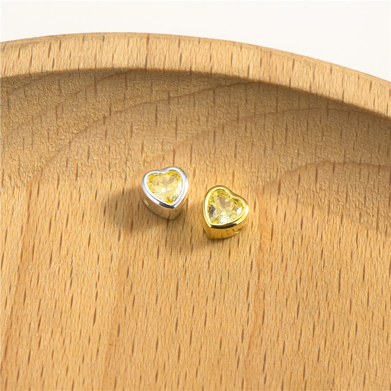 Zirconia Inlaid 925 Silver Heart Shaped Spacer Bead Multiple Color