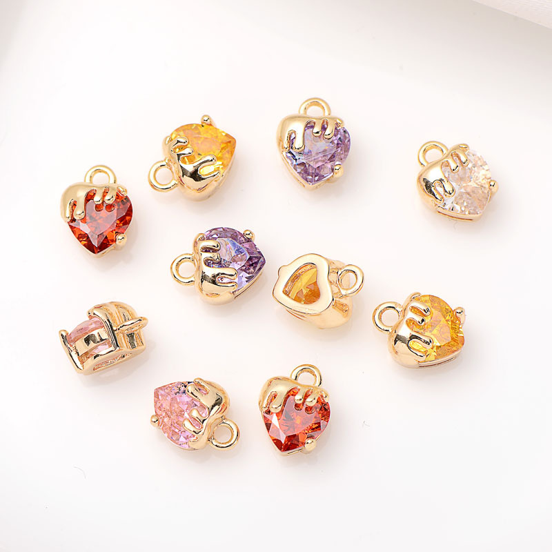 6.7*8.5MM Colored Zircon Inlaid Heart Pendant Jewelry Charm