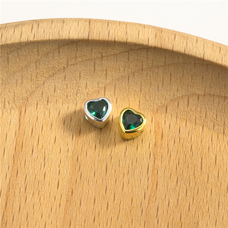 Zirconia Inlaid 925 Silver Heart Shaped Spacer Bead Multiple Color