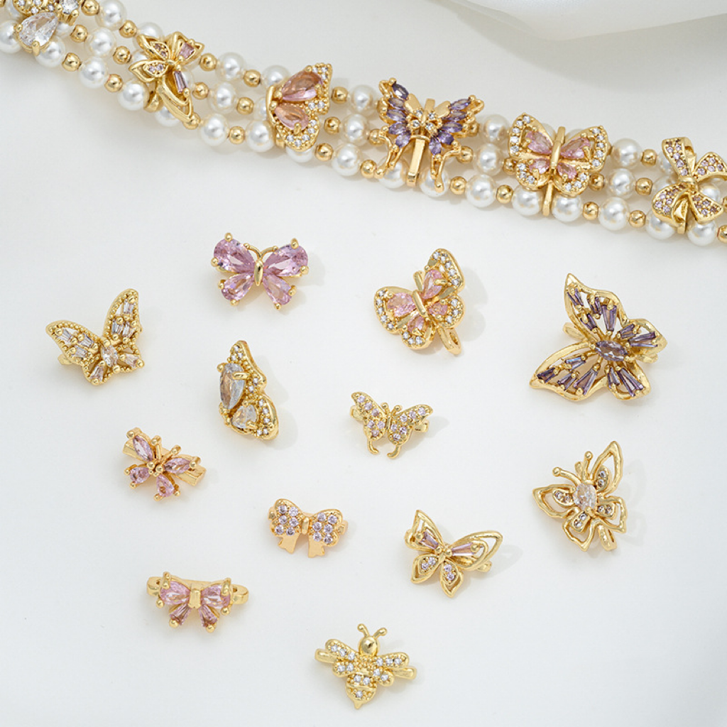 Zircon Inlaid Butterfly Bee Bowknot Spacer Bead Three Rows Two Rows