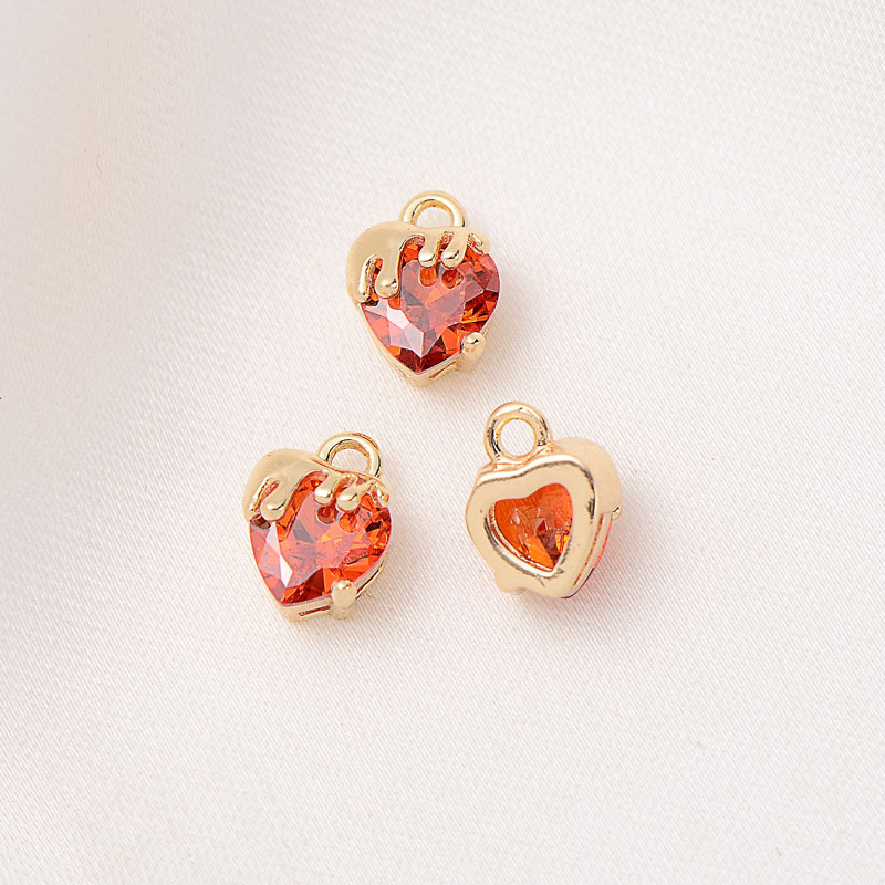 6.7*8.5MM Colored Zircon Inlaid Heart Pendant Jewelry Charm