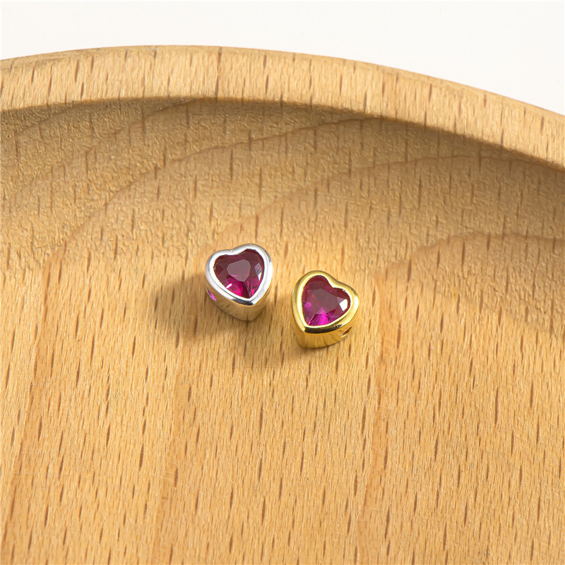 Zirconia Inlaid 925 Silver Heart Shaped Spacer Bead Multiple Color