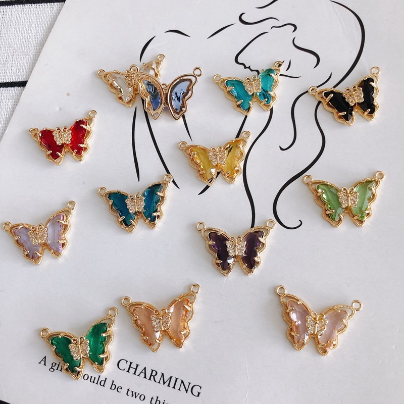 Colored Glass Butterfly Charm Pendant with Dual Hanging Rings