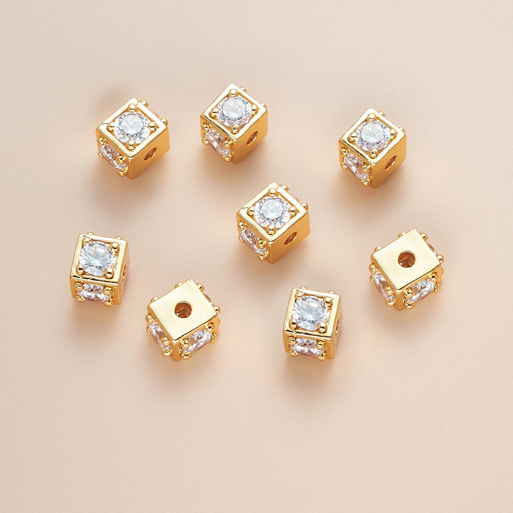 8*8*6mm Zircon Inlaid 14k Gold Plated Cube Spacer Bead Jewelry Charm