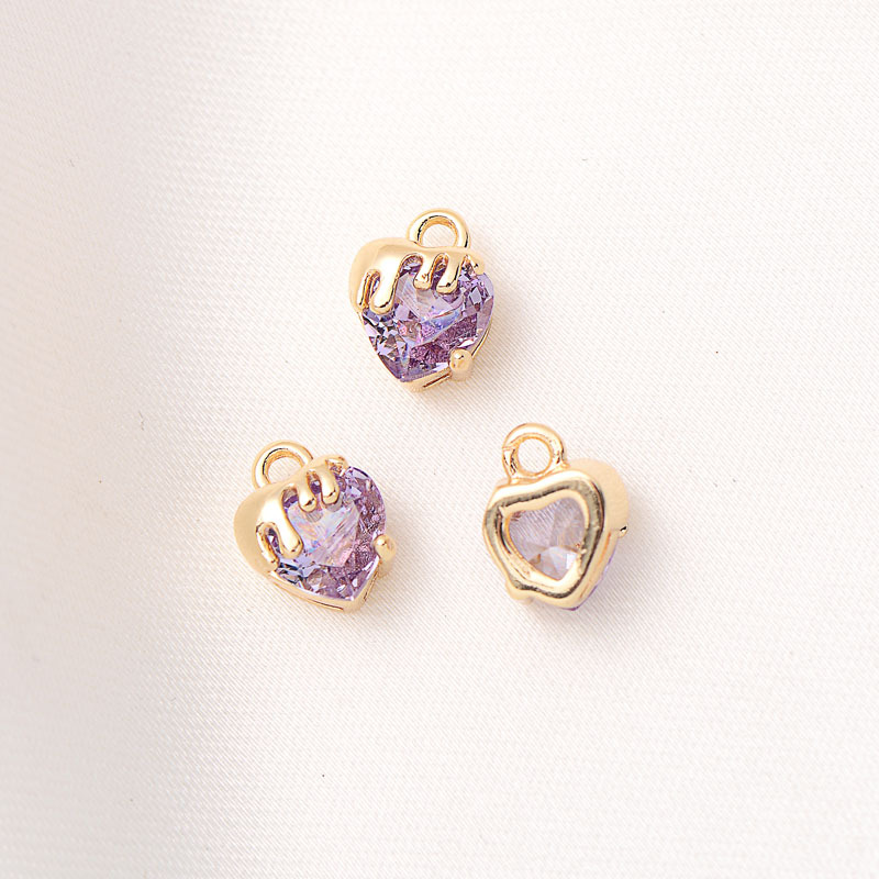 6.7*8.5MM Colored Zircon Inlaid Heart Pendant Jewelry Charm