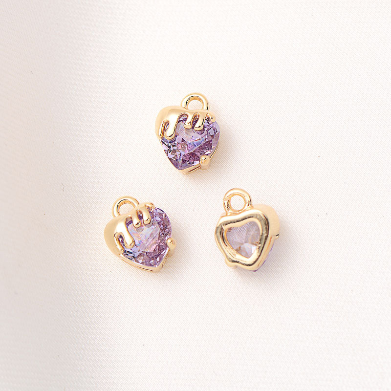 6.7*8.5MM Colored Zircon Inlaid Heart Pendant Jewelry Charm