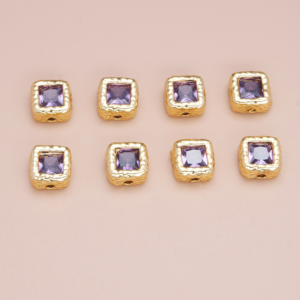 Zircon Inlaid 14K GoldSquare Spacer Bead 4 Hole 7.5*7.5*3.5mm Jewelry