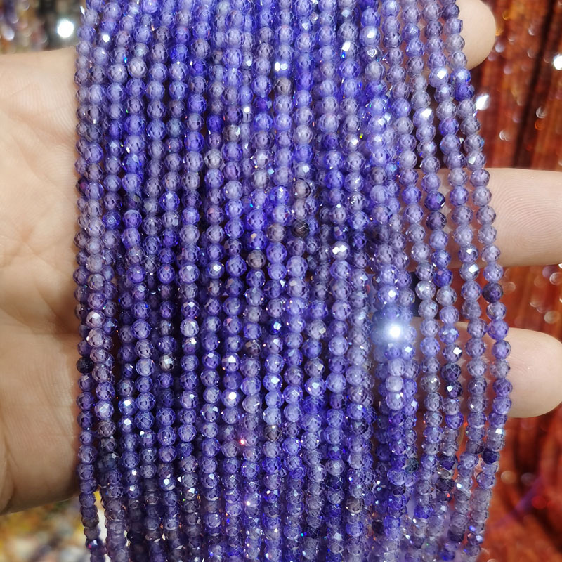 Natural Gemstone Colored Zircon Faced Beads Strand