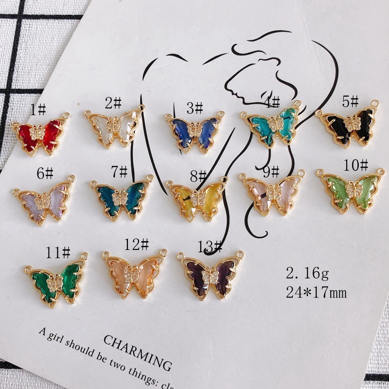 Colored Glass Butterfly Charm Pendant with Dual Hanging Rings