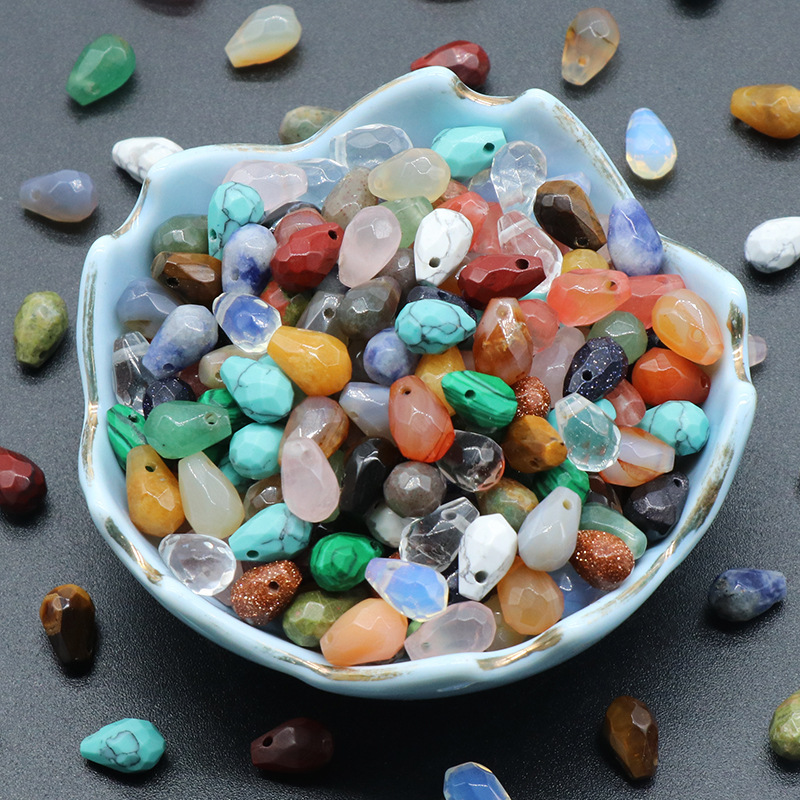 Gemstone Faced Cut Waterdrop Shaped Charm with Cross Hole 10 Beads