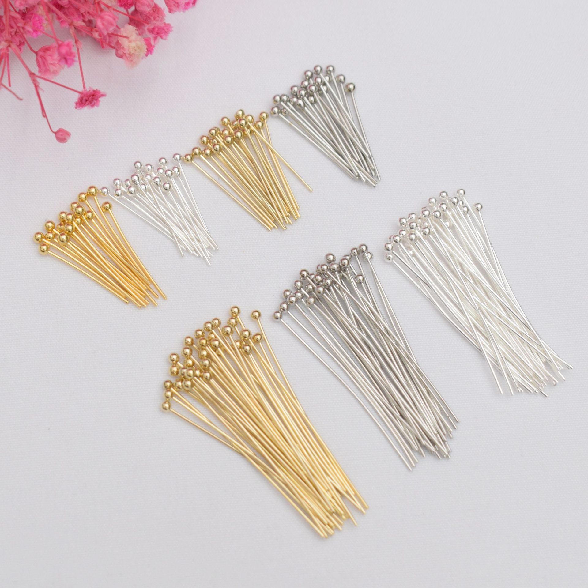 High Quality Gold Plated Silver Plated Needle Ball Pin Flat Head Pin Eye Pin 100pcs