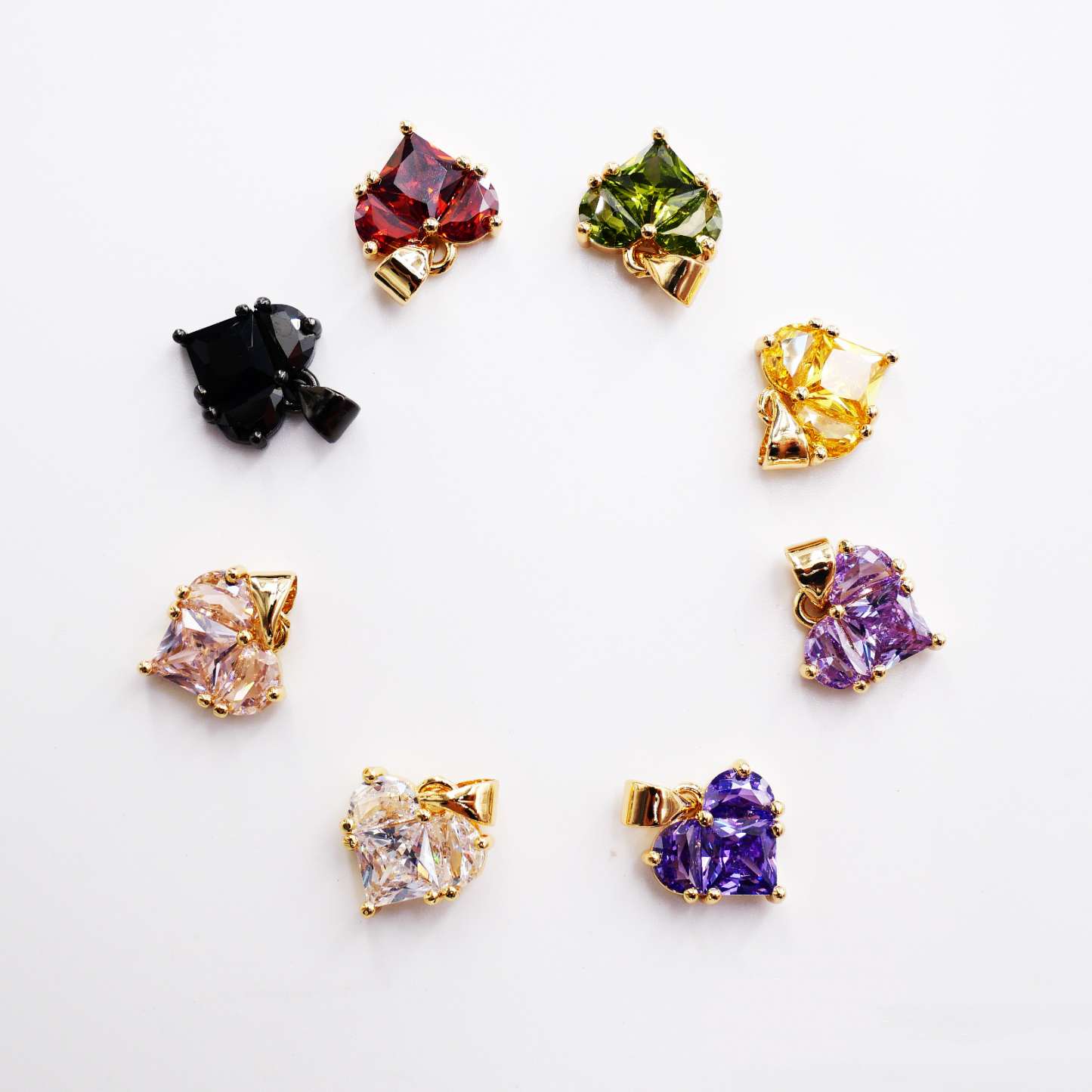 12mm Colored Faced Zircon Heart Pendant Jewelry Charms