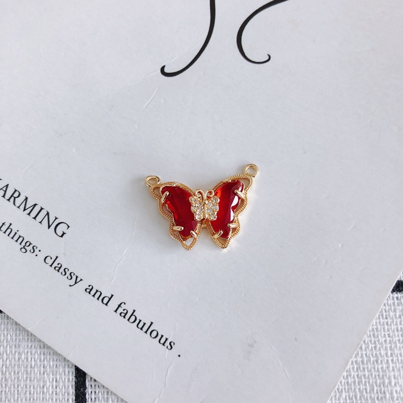 Colored Glass Butterfly Charm Pendant with Dual Hanging Rings