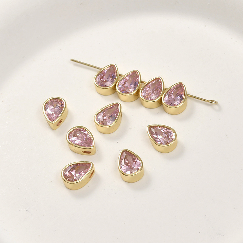 10.2*8.2mm Colored Zircon Water-drop Shaped Inlaid Charm with Cross Ho