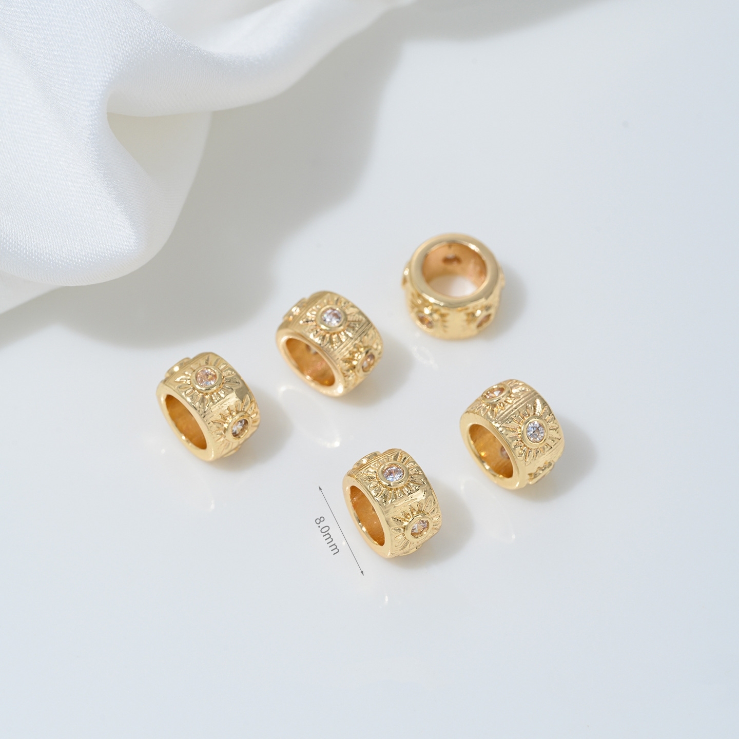 Cubic Zirconia Inlaid Gold Plated Wheel Spacer Bead Multiple Style