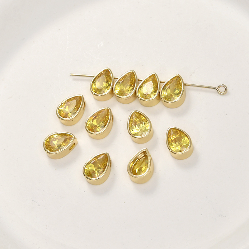 10.2*8.2mm Colored Zircon Water-drop Shaped Inlaid Charm with Cross Hole