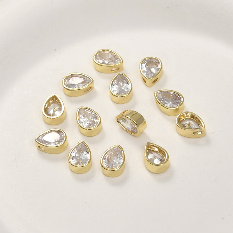 10.2*8.2mm Colored Zircon Water-drop Shaped Inlaid Charm with Cross Ho