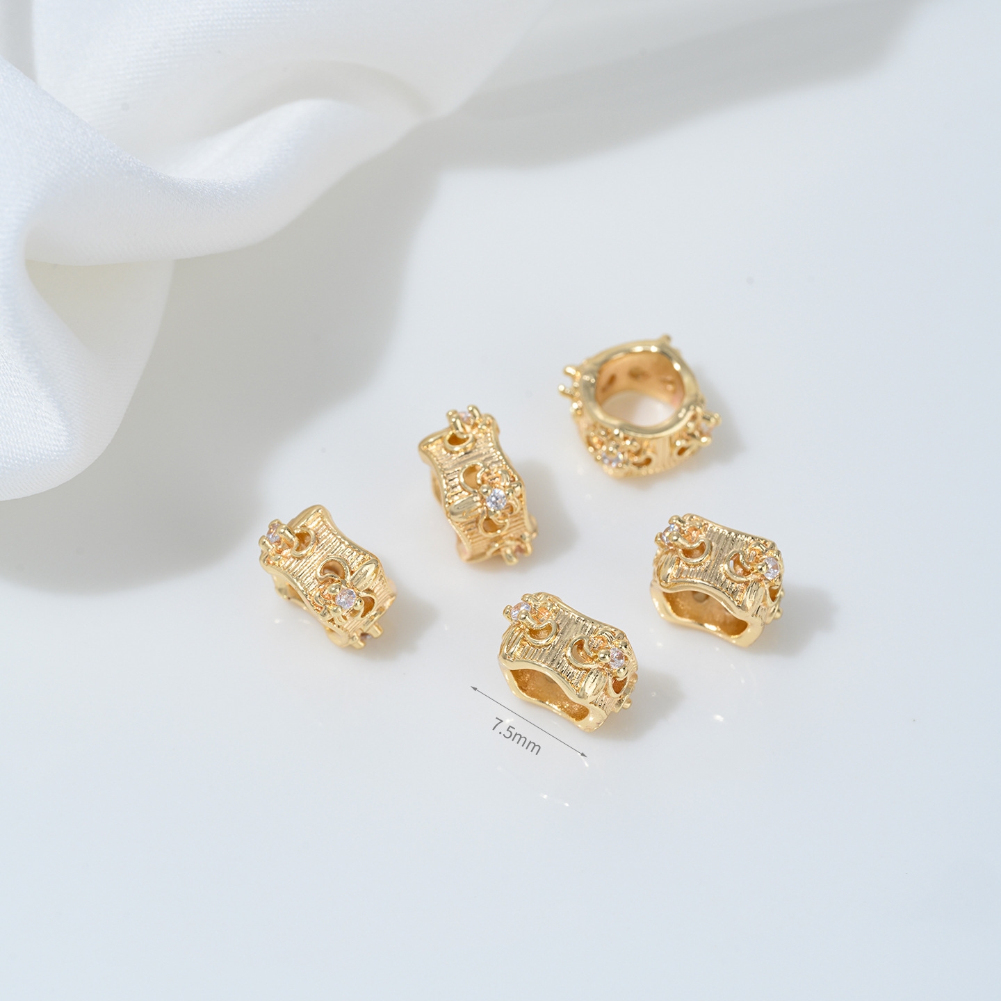 Cubic Zirconia Inlaid Gold Plated Wheel Spacer Bead Multiple Style