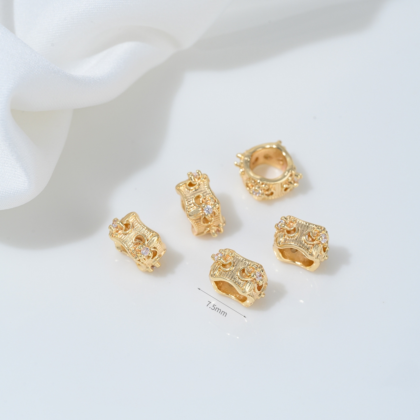 Cubic Zirconia Inlaid Gold Plated Wheel Spacer Bead Multiple Style