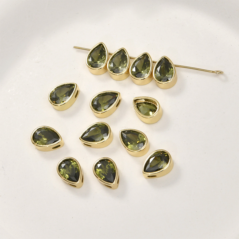 10.2*8.2mm Colored Zircon Water-drop Shaped Inlaid Charm with Cross Ho