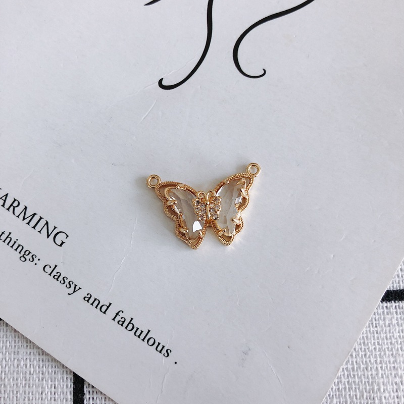 Colored Zircon Butterfly Charm Pendant with Dual Hanging Rings