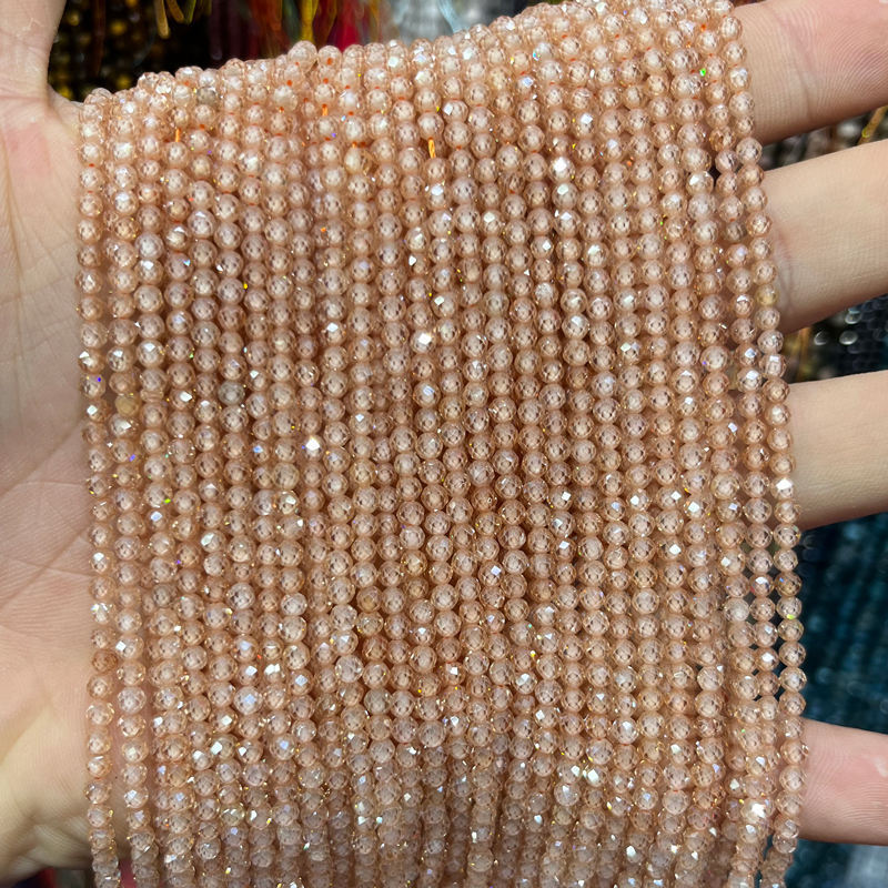 Natural Gemstone Colored Zircon Faced Beads Strand