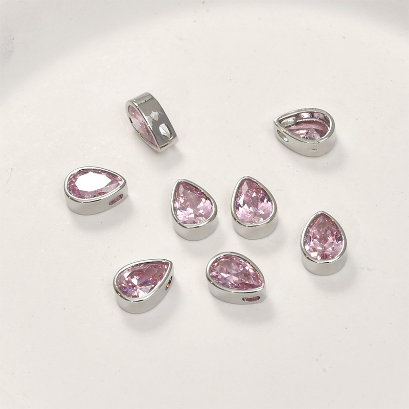 10.2*8.2mm Colored Zircon Water-drop Shaped Inlaid Charm with Cross Ho