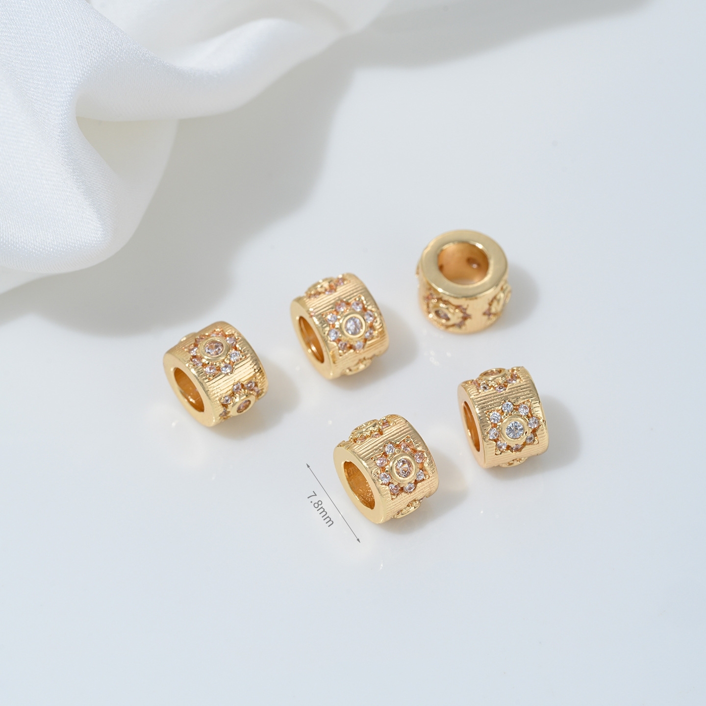 Cubic Zirconia Inlaid Gold Plated Wheel Spacer Bead Multiple Style