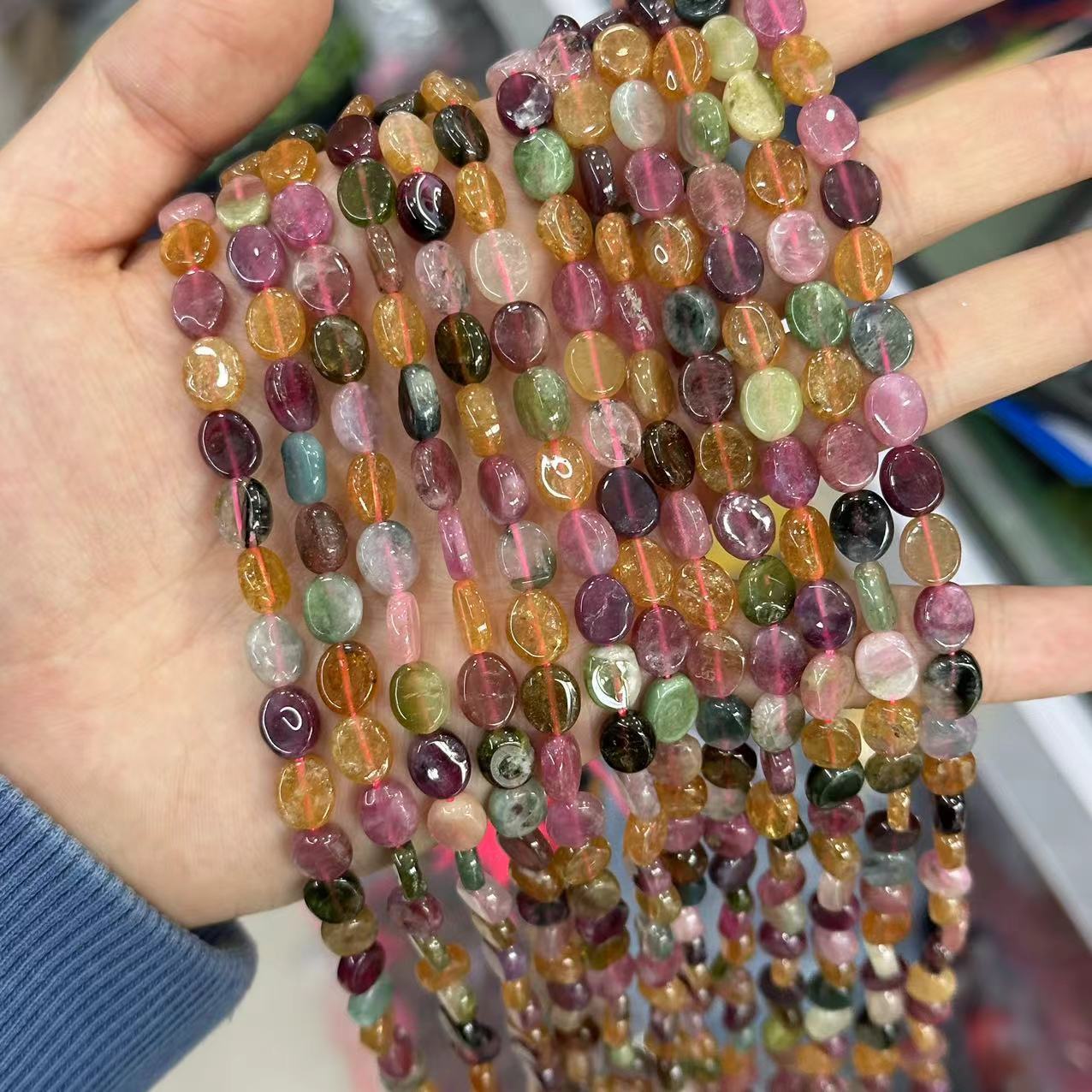 Rainbow Tourmaline Oval Beads Strand 5-8mm