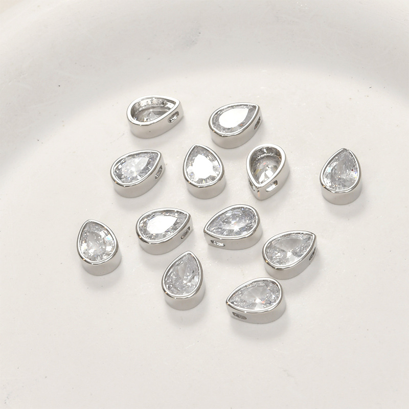 10.2*8.2mm Colored Zircon Water-drop Shaped Inlaid Charm with Cross Ho