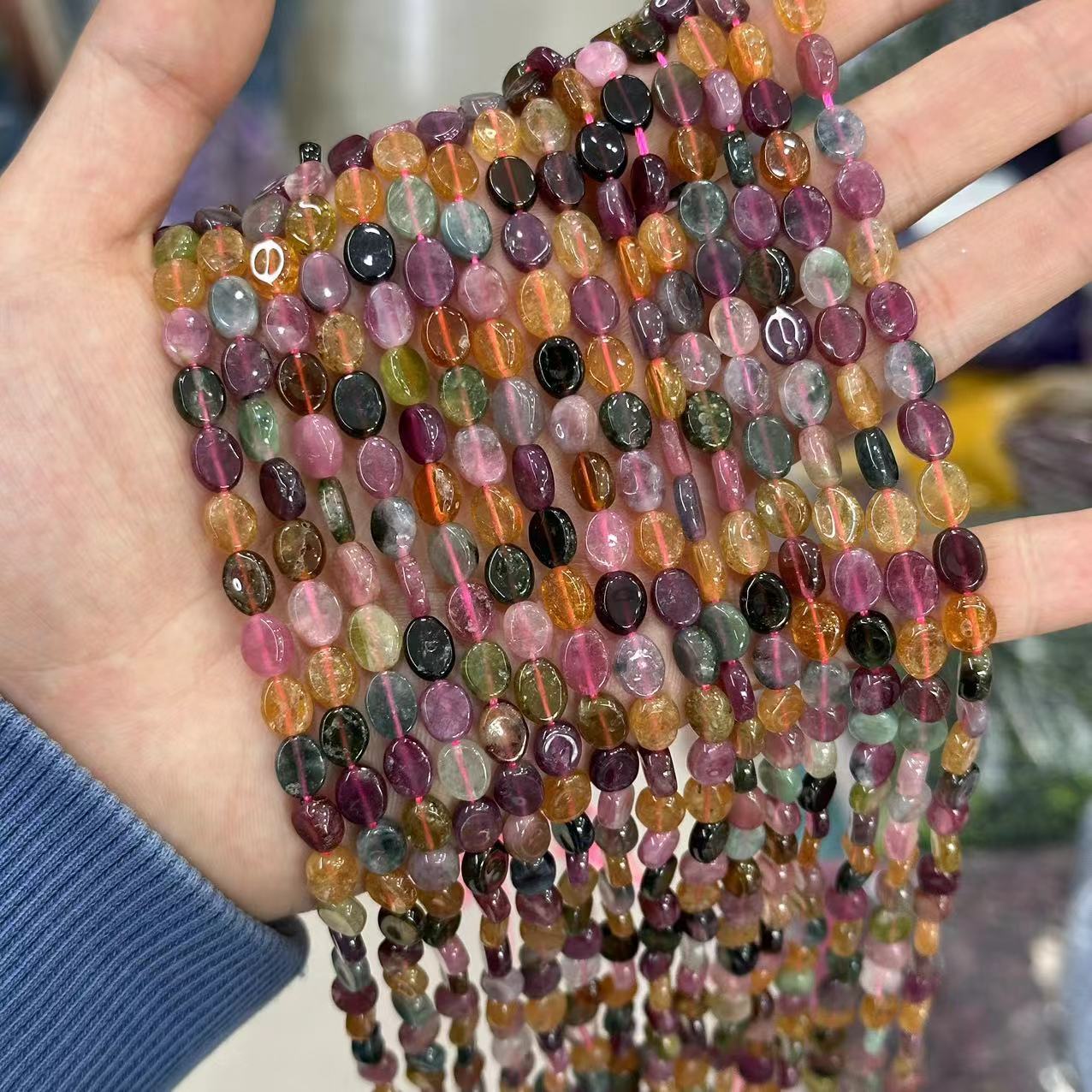 Rainbow Tourmaline Oval Beads Strand 5-8mm
