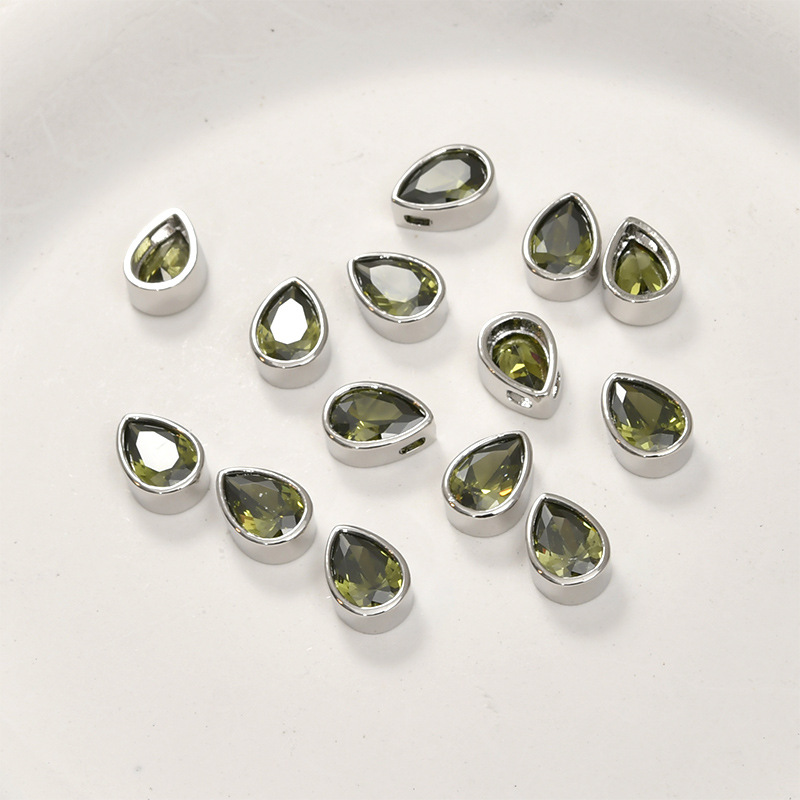 10.2*8.2mm Colored Zircon Water-drop Shaped Inlaid Charm with Cross Ho