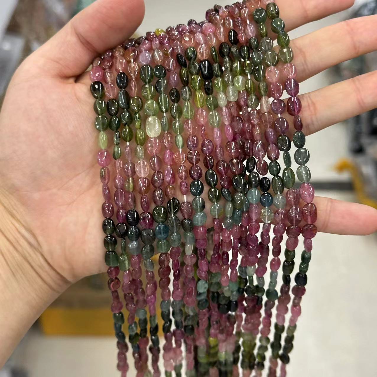 Rainbow Tourmaline Irregular Egg-Shaped Beads Strand