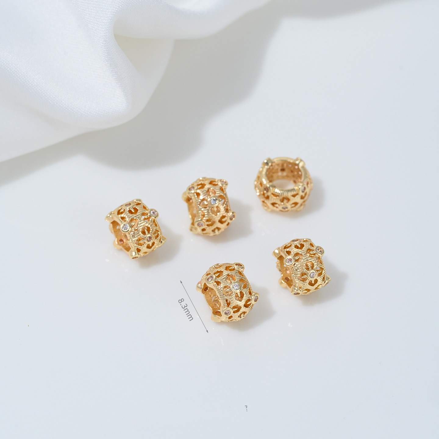 Cubic Zirconia Inlaid Gold Plated Wheel Spacer Bead Multiple Style