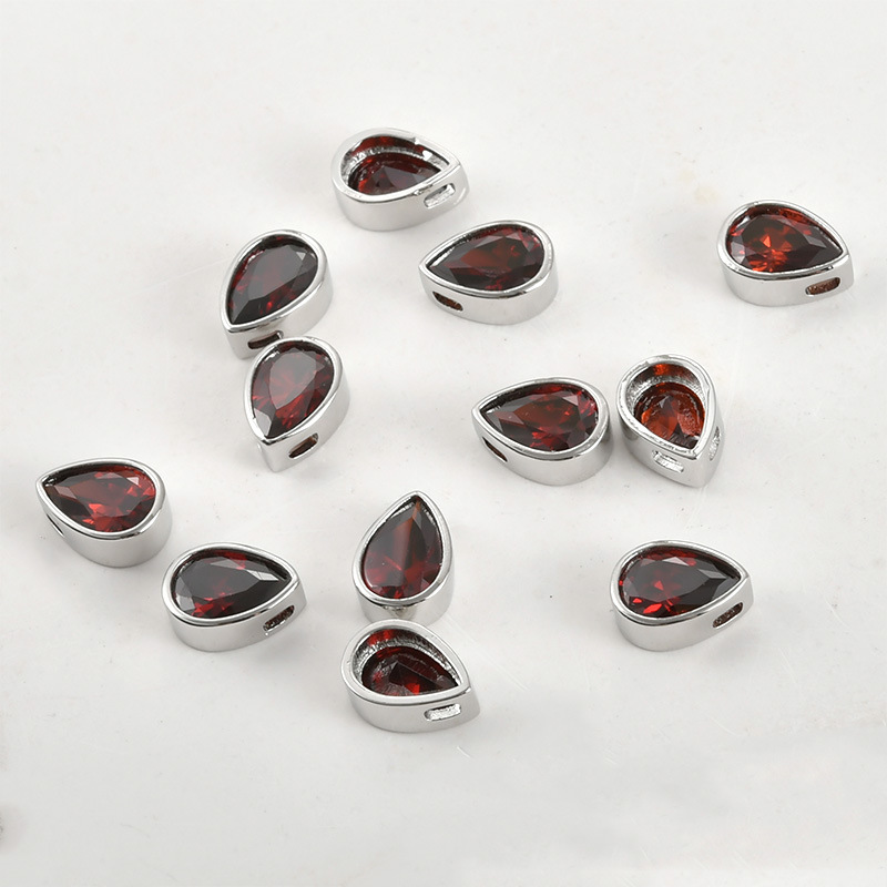 10.2*8.2mm Colored Zircon Water-drop Shaped Inlaid Charm with Cross Ho