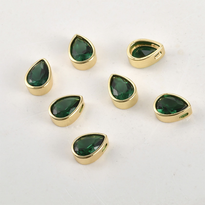 10.2*8.2mm Colored Zircon Water-drop Shaped Inlaid Charm with Cross Ho