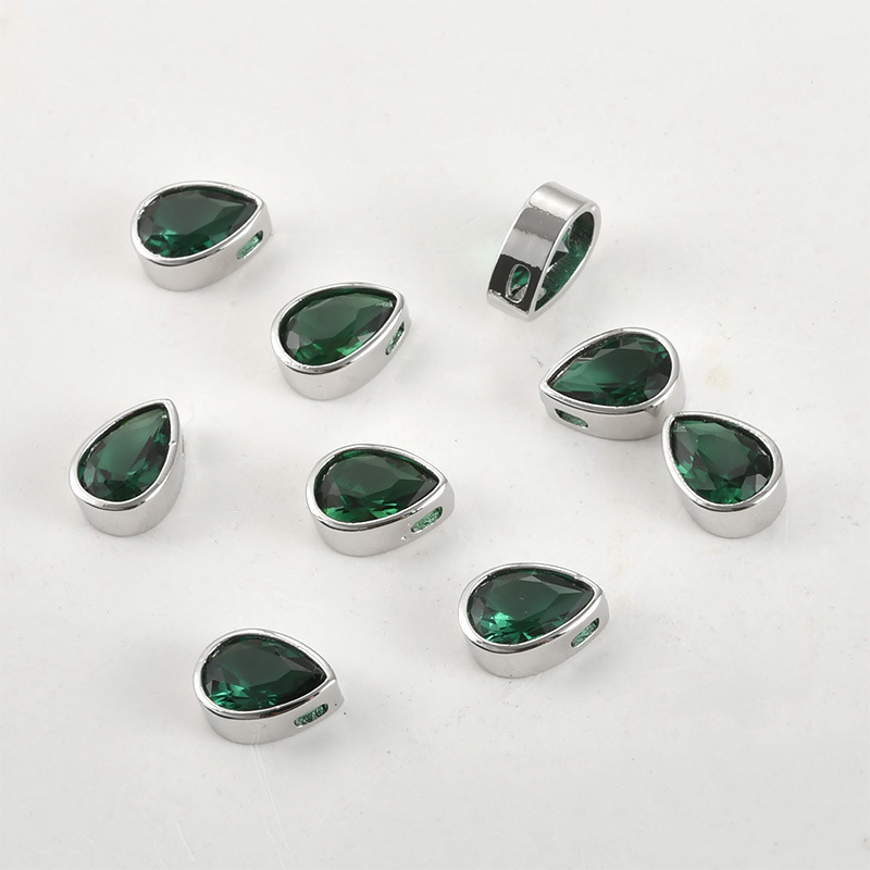 10.2*8.2mm Colored Zircon Water-drop Shaped Inlaid Charm with Cross Hole